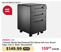 123Ink 3-Drawer Mobile Steel Pedestal File Cabinet with Lock, Round Edge - Gen 2 - Black - Moustache offer