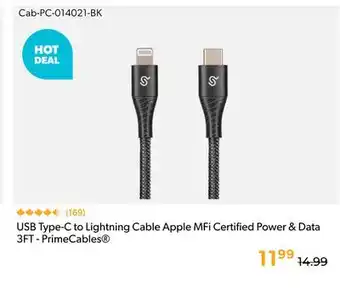 Primecables USB Type-C to Lightning Cable Apple MFi Certified Power & Data 3FT - PrimeCables offer