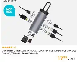 Primecables 7 in 1 USB-C Hub with 4K HDMI, 100W PD, USB C Port, USB 3.0, USB 2.0, SD/TF Ports - PrimeCables offer