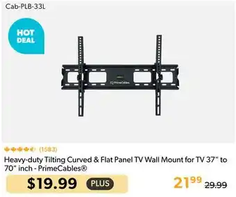 Primecables Heavy-duty Tilting Curved & Flat Panel TV Wall Mount for TV 37 to 70 inch - PrimeCables offer