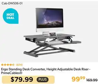 Primecables Ergo Standing Desk Converter, Height Adjustable Desk Riser - PrimeCables offer