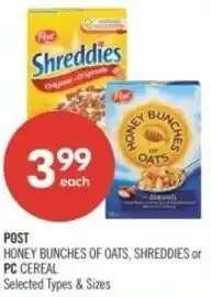 Shoppers Drug Mart Post honey bunches of oats or PC Cereal offer