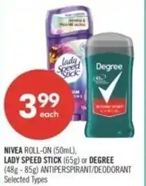 Shoppers Drug Mart Nivea roll-on or Lady Speed Stick offer