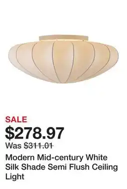 Bed Bath & Beyond Modern Mid-century White Silk Shade Semi Flush Ceiling Light offer