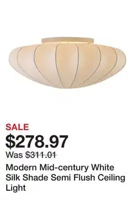 Bed Bath & Beyond Modern Mid-century White Silk Shade Semi Flush Ceiling Light offer