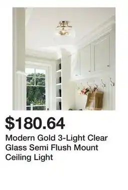 Bed Bath & Beyond Modern Gold 3-Light Clear Glass Semi Flush Mount Ceiling Light offer