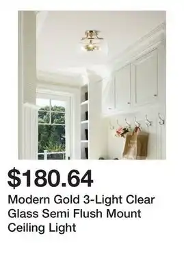 Bed Bath & Beyond Modern Gold 3-Light Clear Glass Semi Flush Mount Ceiling Light offer