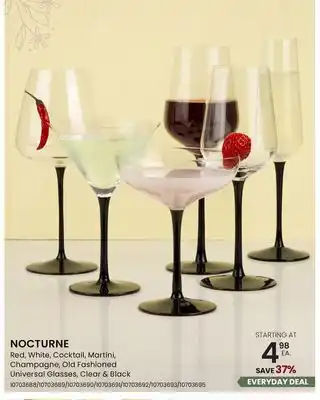 Stokes NOCTURNE Red, White, Cocktail, Martini, Champagne, Old Fashioned Universal Glasses, Clear & Black offer