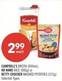 Shoppers Drug Mart Campbell's broth, no name rice or betty crocker mashed potatoes offer