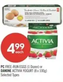 Shoppers Drug Mart PC free-run eggs or danone activia yogurt offer