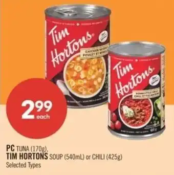 Shoppers Drug Mart PC tuna, tim hortons soup offer