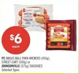 Shoppers Drug Mart PC angus ball park wieners, street cart or johnsonville sausages offer