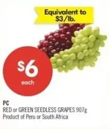 Shoppers Drug Mart PC red or green seedless grapes offer