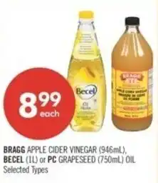 Shoppers Drug Mart Bragg apple cider vinegar, becel or pc grapeseed oil offer