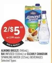 Shoppers Drug Mart Almond breeze, bai infused or clearly canadian sparkling water beverages offer