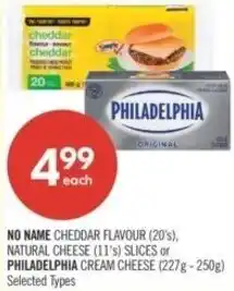 Shoppers Drug Mart No name cheddar flavour or Philadelphia cream cheese offer