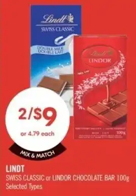 Shoppers Drug Mart Lindt Swiss classic or lindor chocolate bar offer