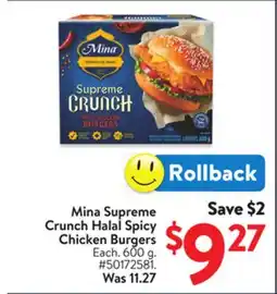 Walmart Mina Supreme Crunch Halal Spicy Chicken Burgers offer