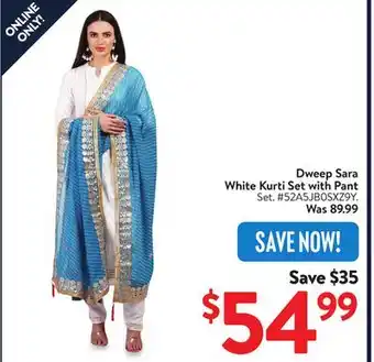 Walmart Dweep Sara White Kurti Set with Pant offer