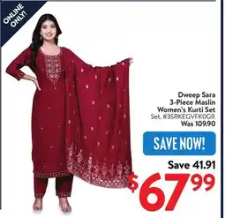 Walmart Dweep Sara 3-Piece Maslin Women's Kurti Set offer