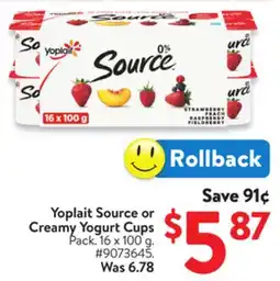 Walmart Yoplait Source or Creamy Yogurt Cups offer