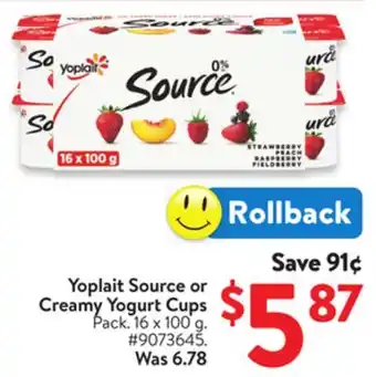 Walmart Yoplait Source or Creamy Yogurt Cups offer