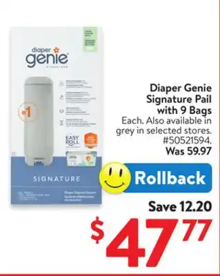 Walmart Diaper Genie Signature Pail with 9 Bags offer