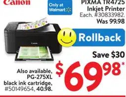 Walmart Canon PIXMA TR4725 Inkjet Printer offer