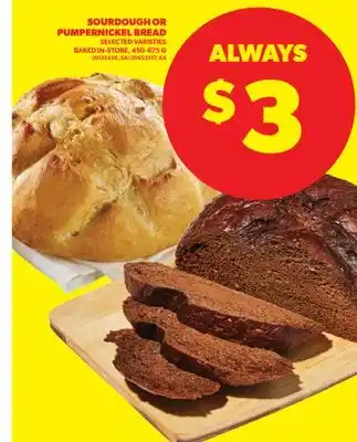 Real Canadian Superstore SOURDOUGH OR PUMPERNICKEL BREAD, 450-675 G offer