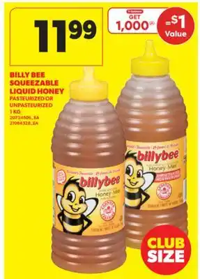 Real Canadian Superstore BILLY BEE SQUEEZABLE LIQUID HONEY, 1 KG offer