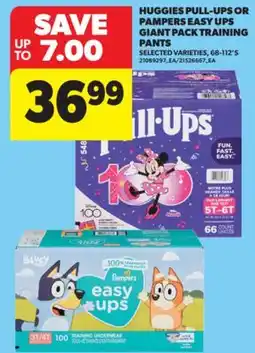 Real Canadian Superstore HUGGIES PULL-UPS OR PAMPERS EASY UPS GIANT PACK TRAINING PANTS, 68-112'S offer