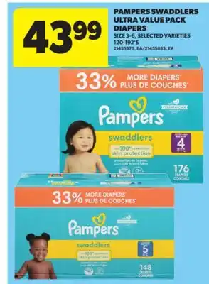 Real Canadian Superstore PAMPERS SWADDLERS ULTRA VALUE PACK DIAPERS SIZE 3-6, 120-192' S offer