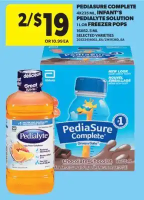 Real Canadian Superstore PEDIASURE COMPLETE, 4X235 ML, INFANT'S PEDIALYTE SOLUTION, 1 L OR FREEZER POPS, 16X62.5 ML offer