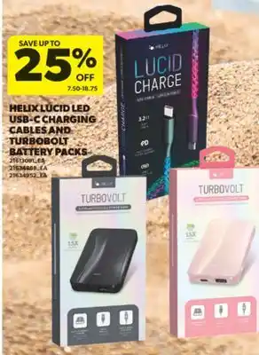 Real Canadian Superstore HELIX LUCID LED USB-C CHARGING CABLES AND TURBOBOLT BATTERY PACKS offer