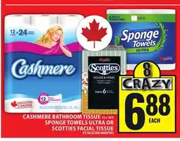 Food Basics CASHMERE BATHROOM TISSUE, SPONGE TOWELS ULTRA OR SCOTTIES FACIAL TISSUE offer