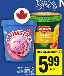 Food Basics NESTLÉ DRUMSTICK ICED DESSERT OR DEL MONTE SORBET offer