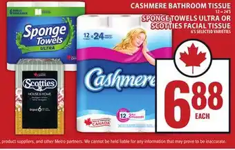 Food Basics CASHMERE BATHROOM TISSUE OR SPONGE TOWELS ULTRA OR SCOTTIES FACIAL TISSUE offer