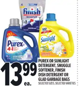 Metro PUREX OR SUNLIGHT DETERGENT, SNUGGLE SOFTENER, FINISH DISH DETERGENT OR GLAD GARBAGE BAGS offer