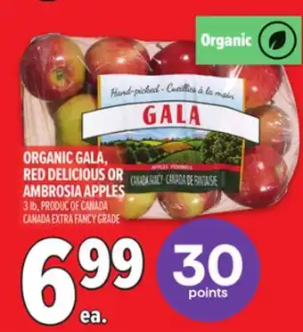 Metro ORGANIC GALA, RED DELICIOUS OR AMBROSIA APPLES offer