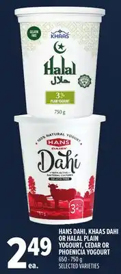 Metro HANS DAHI, KHAAS DAHI OR HALAL PLAIN YOGOURT, CEDAR OR PHOENICIA YOGOURT offer