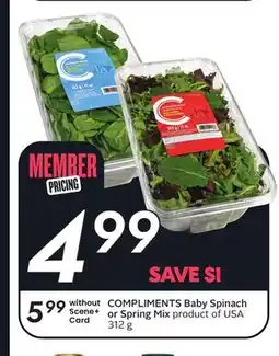 Sobeys COMPLIMENTS Baby Spinach or Spring Mix offer