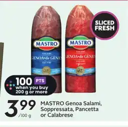 Sobeys MASTRO Genoa Salami, Soppressata, Pancetta or Calabrese offer