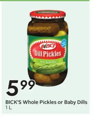 Sobeys BICK'S Whole Pickles or Baby Dills offer