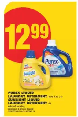 No Frills PUREX LIQUID LAUNDRY DETERGENT 4.08-4.43 L or SUNLIGHT LIQUID LAUNDRY DETERGENT 4 L offer