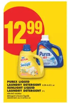 No Frills PUREX LIQUID LAUNDRY DETERGENT 4.08-4.43 L or SUNLIGHT LIQUID LAUNDRY DETERGENT 4 L offer