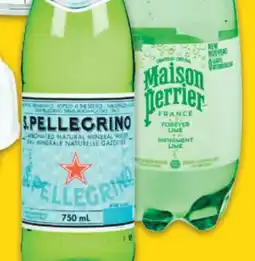 No Frills SAN PELLEGRINO or PERRIER SPARKLING WATER, 750 mL/1 L offer