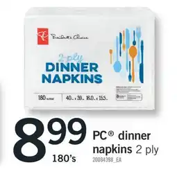 Fortinos PC DINNER NAPKINS, 180's offer