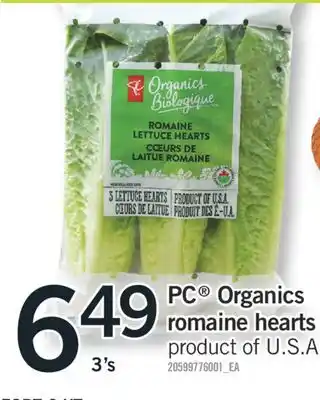 Fortinos PC ORGANICS ROMAINE HEARTS, 3's offer