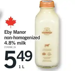 Fortinos EBY MANOR NON-HOMOGENIZED 4.8% MILK, 1 L offer