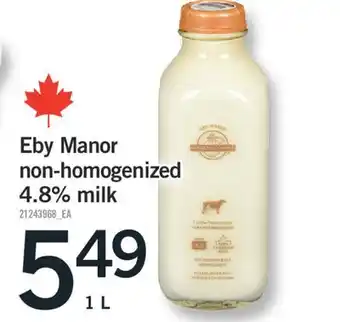 Fortinos EBY MANOR NON-HOMOGENIZED 4.8% MILK, 1 L offer